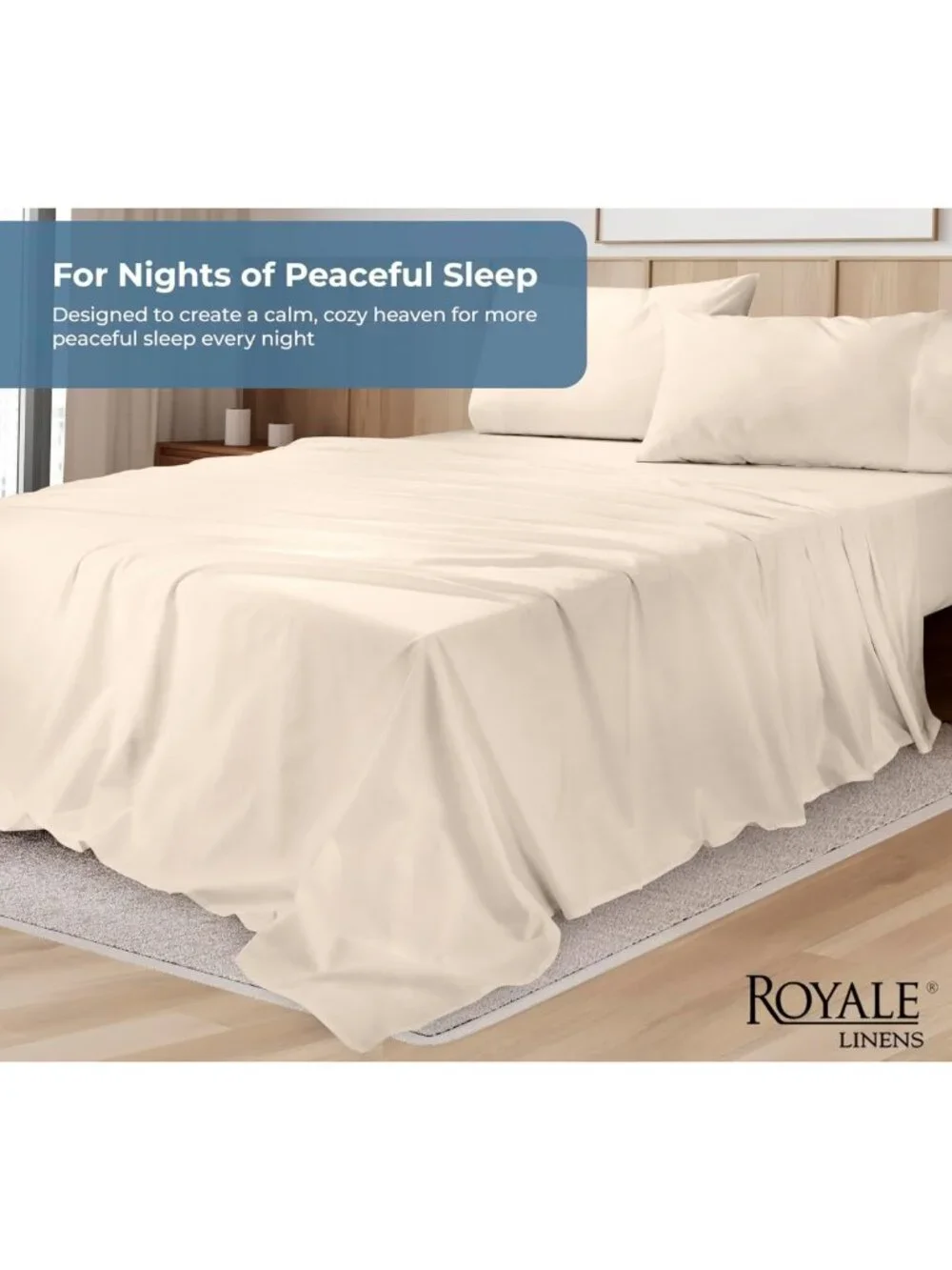 Organic Cotton King Sheet Set - 100% Percale Weave - 4 Pieces - Cream Bed Sheets